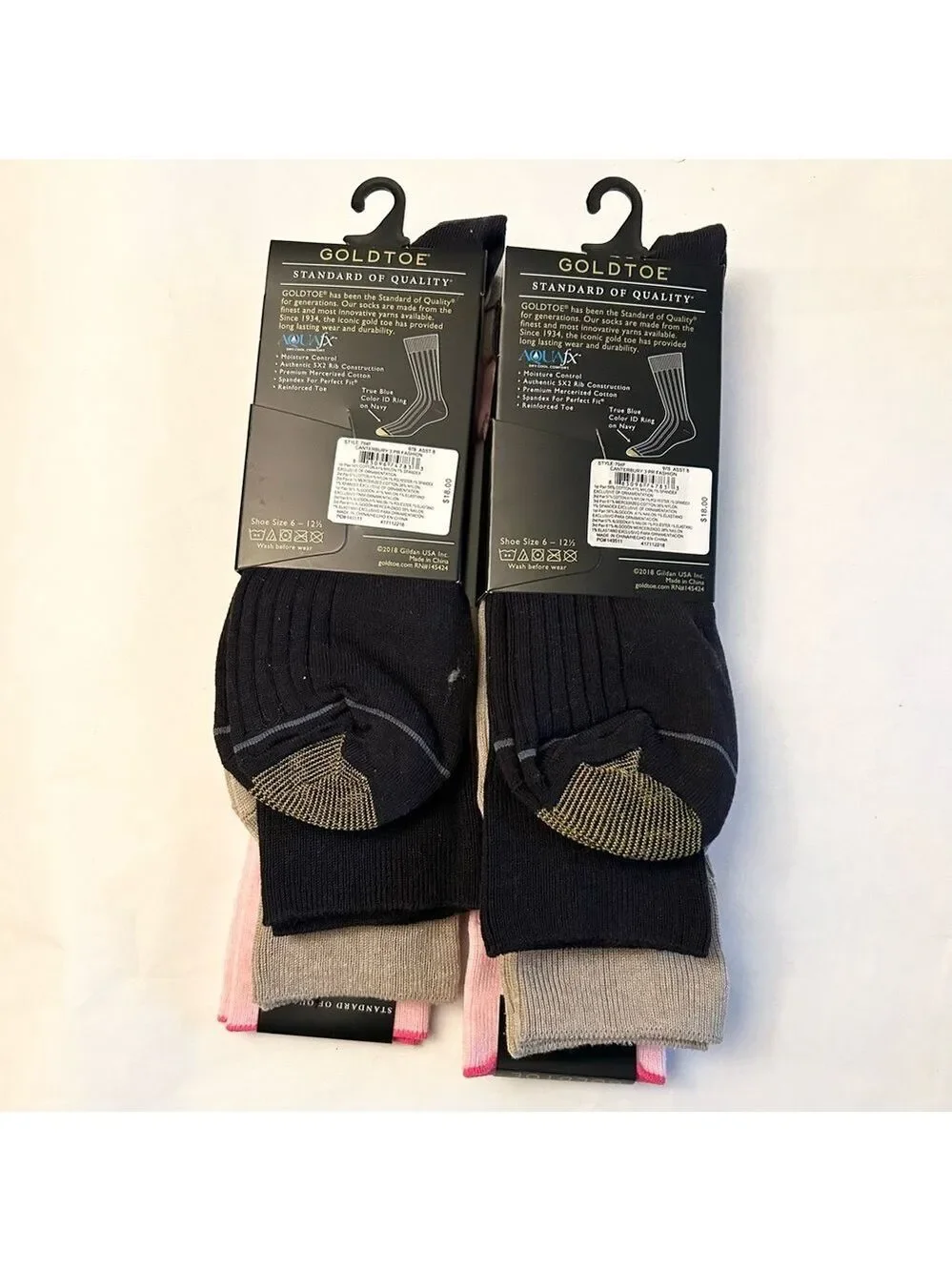 Gold toe 6 Pairs of Men’s Socks Pink, Tan & Black Size 6 to 12 NWT